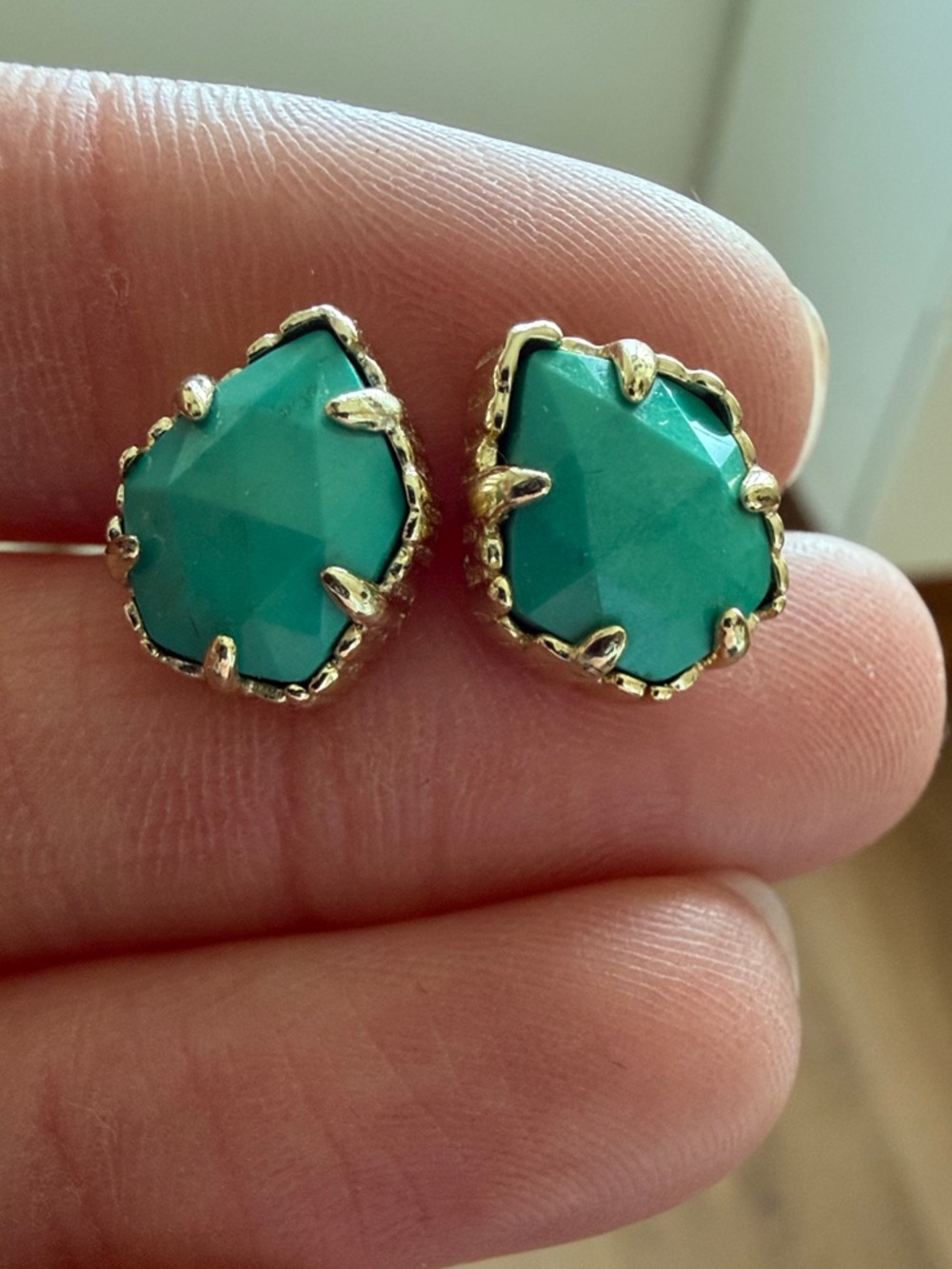 Kendra Scott Gold-Trim Teal Stone Stud Earrings